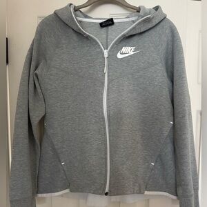 Nike Gray and White Zip-Up Jacket with Hood